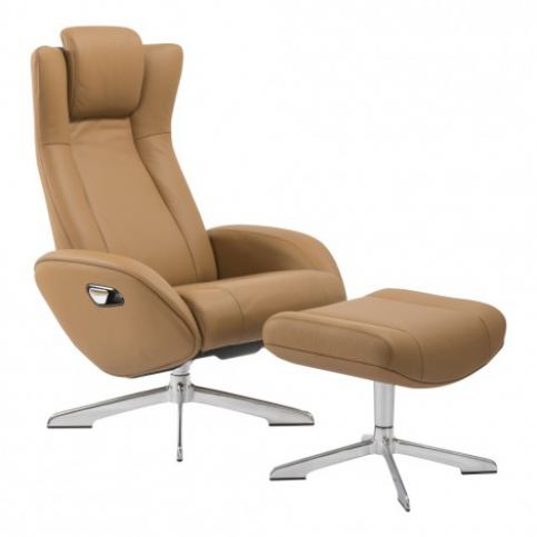 House Nordic Lounge Chair RIGA s podnožkou, světle hnědá kůže - Alhambra | design studio