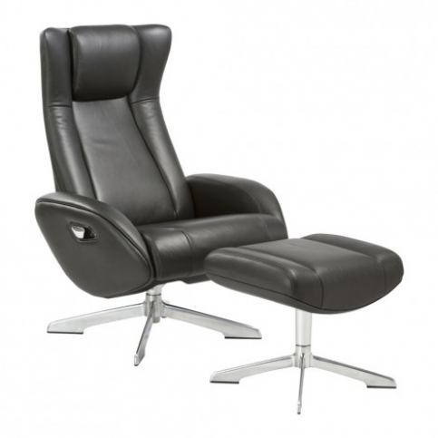 House Nordic Lounge Chair RIGA s podnožkou, černá kůže - Alhambra | design studio