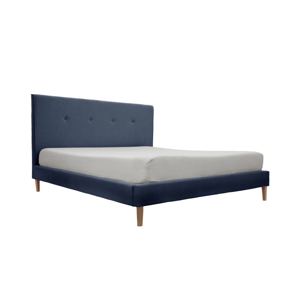 Modrá postel s přírodními nohami Vivonita Kent, 160 x 200 cm - Bonami.cz