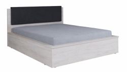 Gibmeble postel DENVER barevné varianty grafitová prošívaná eko-kůže / dub bílý, LED osvětlení ano, Lampičky (2 ks) ano - Sedime.cz