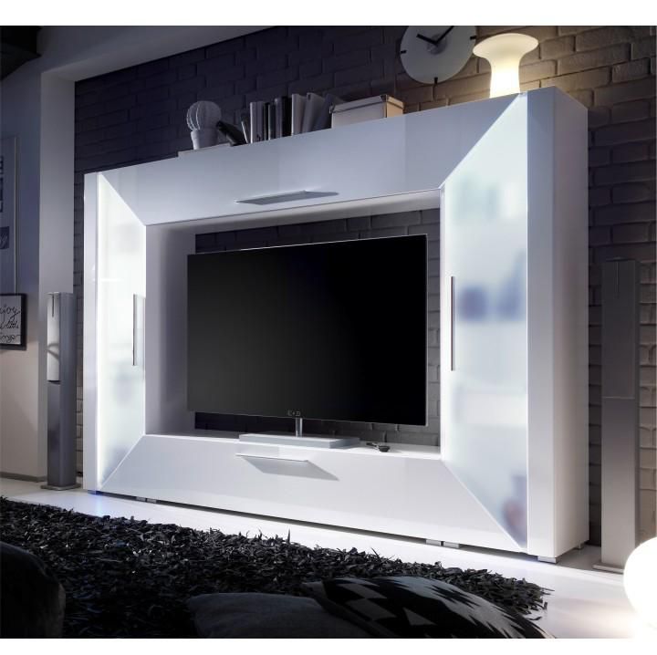 TV a media stěna, bílá extra vysoký lesk / bílá, ADGE 0000150085 Tempo Kondela - DEKORHOME.CZ