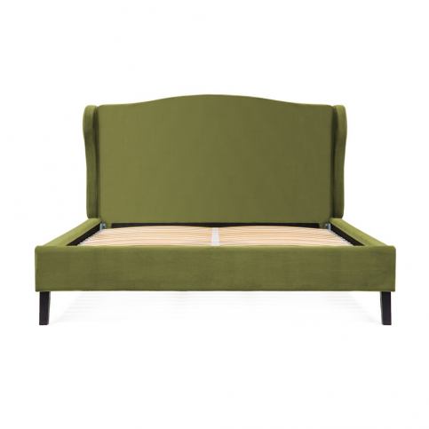 Olivově zelená postel z bukového dřeva s černými nohami Vivonita Windsor, 180 x 200 cm - Bonami.cz