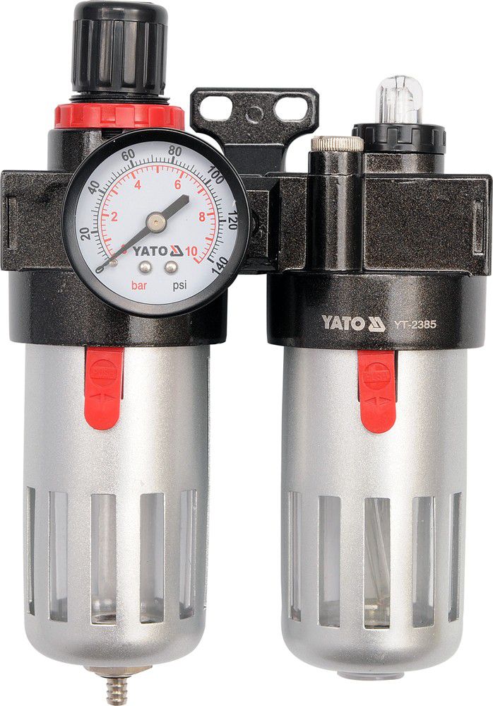 Yato Regulátor tlaku vzduchu 1/4\", max. 0,93MPa, s filtrem (90ccm) a přimazáváním (60ccm) - Kokiskashop.cz