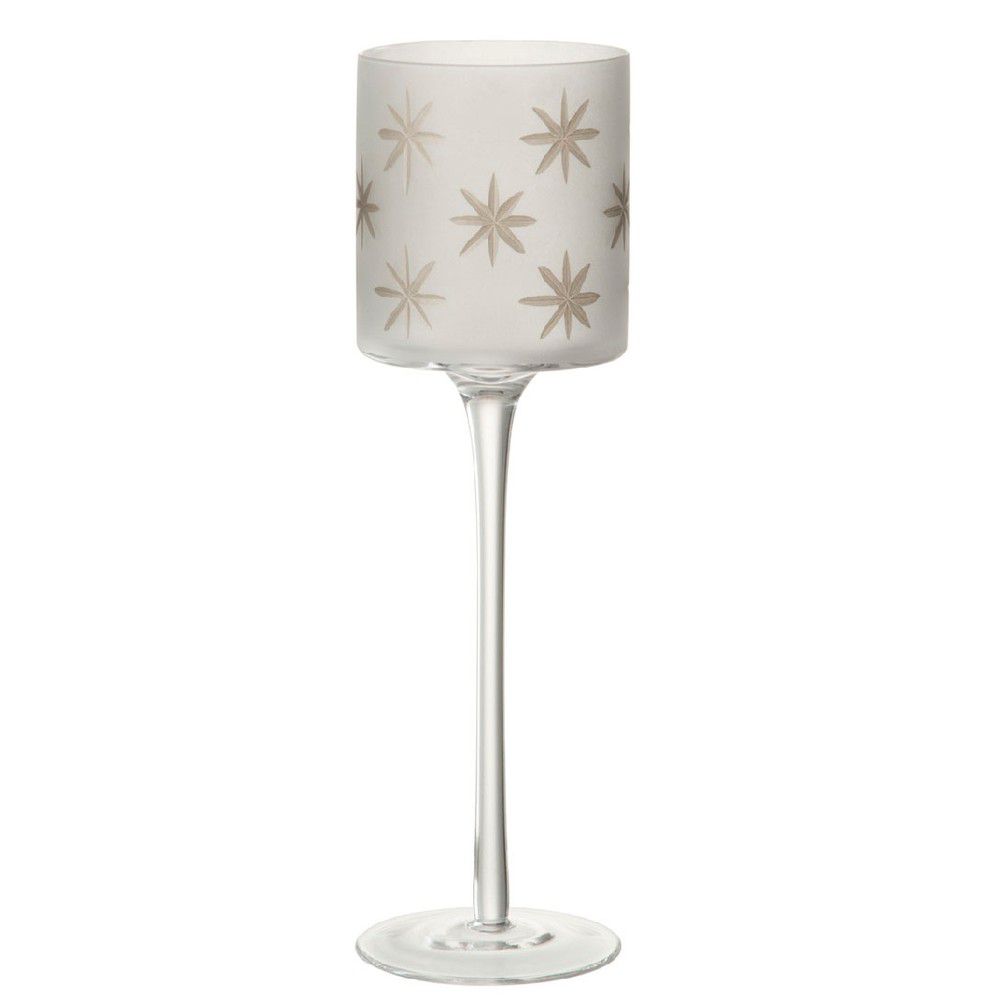 TEALIGHT HOLDER ON FOOT STAR GLASS WHITE/GOLD LARGE - 9*9*30 cm J-Line - LaHome - vintage dekorace