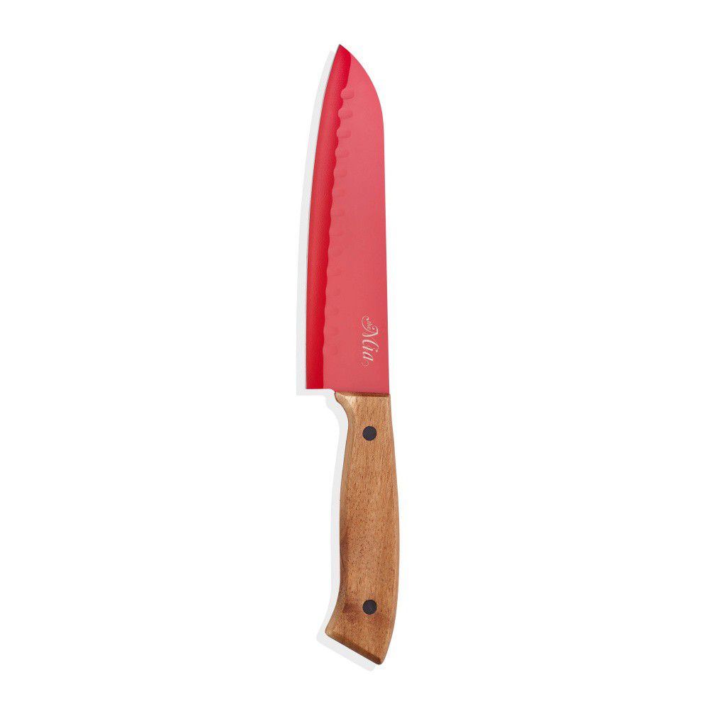 Červený nůž s dřevěnou rukojetí The Mia Cutt Santoku, délka 18 cm - Bonami.cz