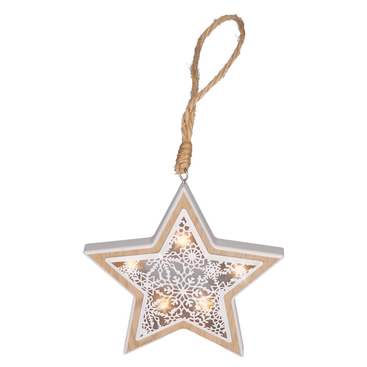 LED vánoční hvězda, dřevěný dekor, 6LED, teplá bílá, 2x AAA 1V45-S - 4home.cz