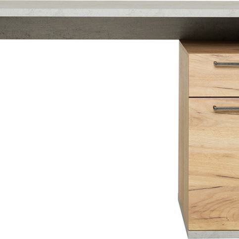 FARELA Pracovní stůl s dveřmi a zásuvkou, šířka 105 cm, studený beton/ teplý dub, - M DUM.cz