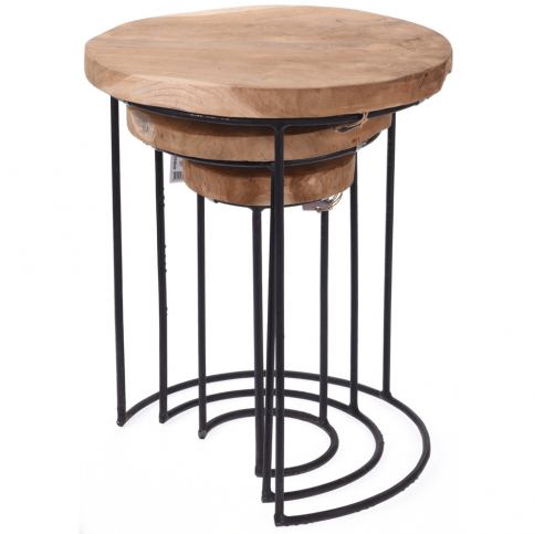 Home Styling Collection 3x stolek z přírodního týkového dřeva - kulatý, designový - EMAKO.CZ s.r.o.