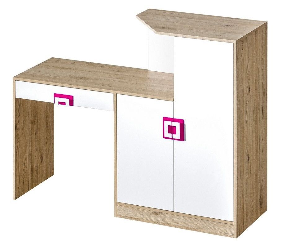 Casarredo Pracovní stůl s komodou NIKO 11 dub jasný/bílá/růžová - ATAN Nábytek