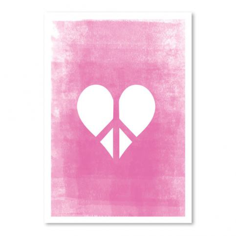 Růžový plakát Americanflat Love & Peace, 42 x 30 cm - Bonami.cz