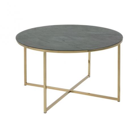 Konferenční stolek Venice Ø 80 cm, sklo, zelená/zlatá - Designovynabytek.cz