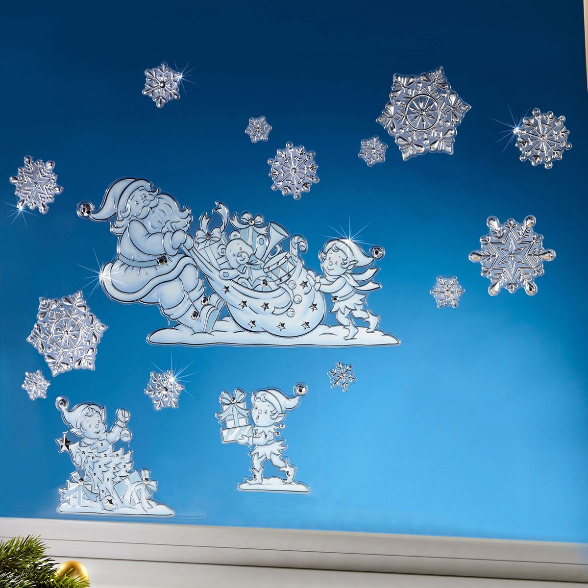 3D okenní dekorace Vánoce, 16 dílů - Velký Košík