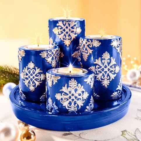 Talíř se svíčkami Vánoční sen, modrý - Velký Košík