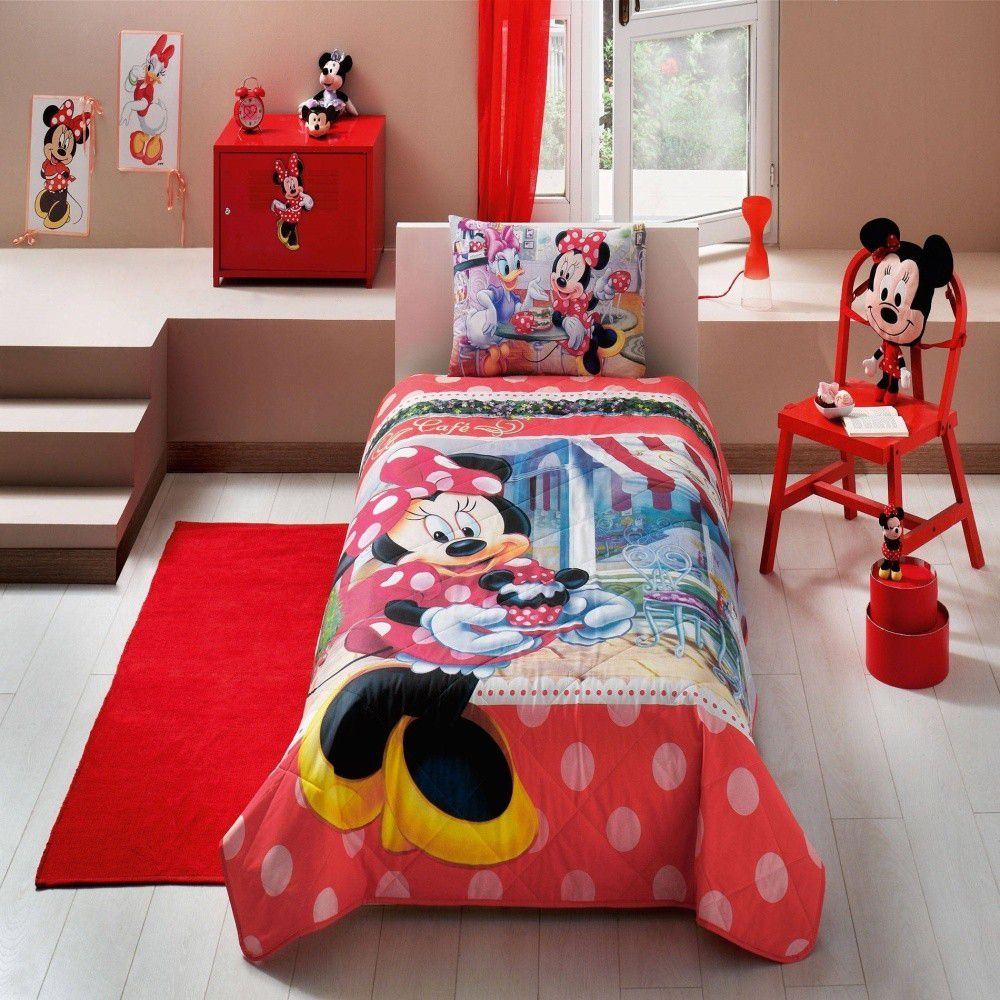Dětský bavlněný přehoz přes postel s povlakem na polštář Minnie Tea Time, 160 x 220 cm - Bonami.cz