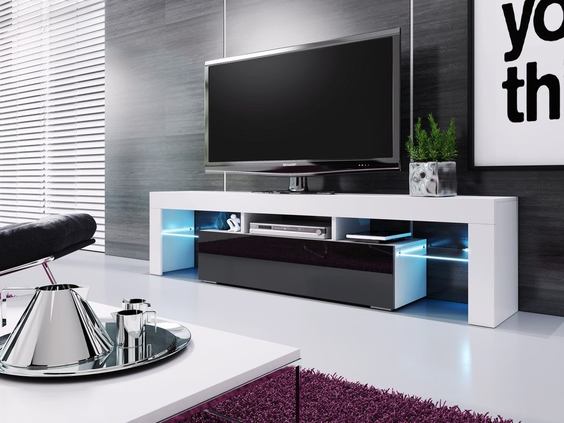 Casarredo Televizní stolek VERA 190 bílá/černá vysoký lesk - ATAN Nábytek