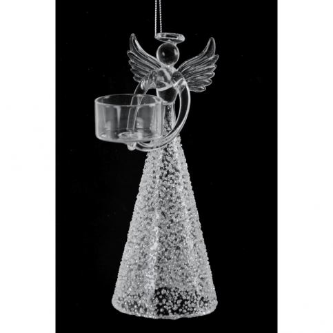 Vánoční skleněná ozdoba ve tvaru anděla s držákem na čajovou svíčku Ego dekor, výška 20 cm - Bonami.cz