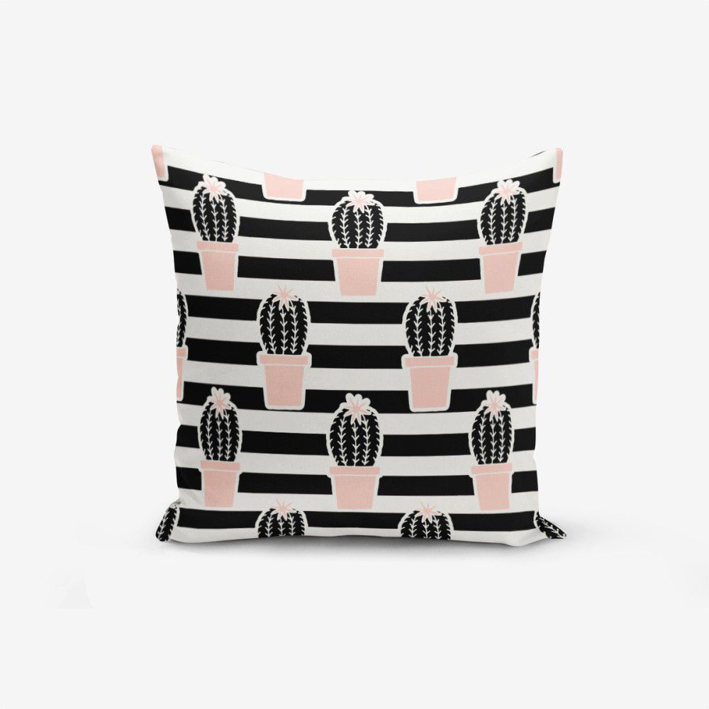 Povlak na polštář s příměsí bavlny Minimalist Cushion Covers Black Striped Cactus, 45 x 45 cm - Bonami.cz