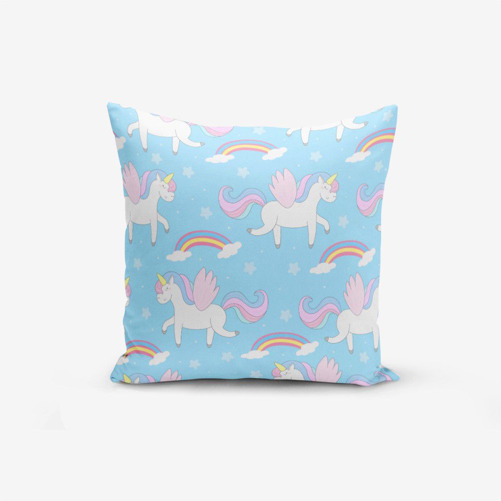 Povlak na polštář s příměsí bavlny Minimalist Cushion Covers Blue Background Unicorn Rainbows, 45 x 45 cm - Bonami.cz