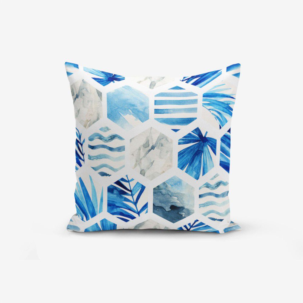 Povlak na polštář s příměsí bavlny Minimalist Cushion Covers Blue Geometric, 45 x 45 cm - Bonami.cz