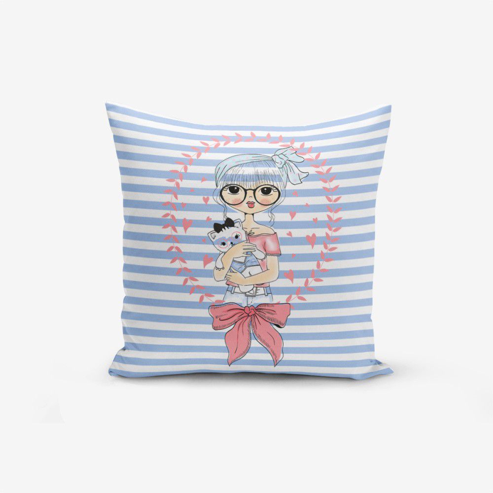 Povlak na polštář s příměsí bavlny Minimalist Cushion Covers Blue Striped Fashion Girl, 45 x 45 cm - Bonami.cz