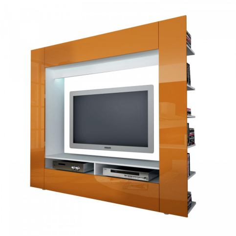 Idea Televizní stěna OLLI bílá/lesklá oranžová - ATAN Nábytek