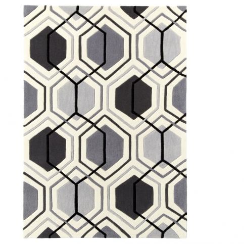 Šedý ručně tuftovaný koberec Think Rugs Hong Kong Hexagon Grey, 90 x 150 cm - Bonami.cz