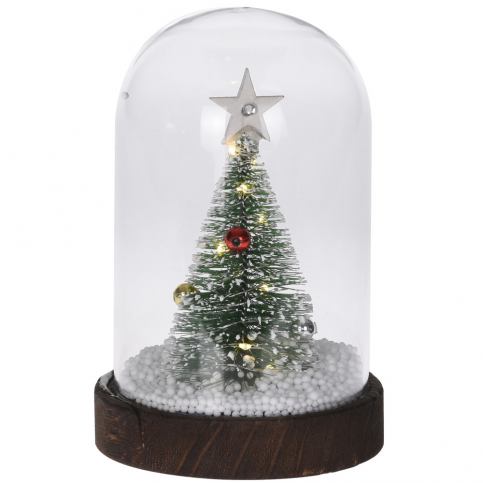 Emako Dekorace pod skleněnou kopulí, vánoční stromek se světlem LED, svítící ozdoba, (cm)\\11x17 - EMAKO.CZ s.r.o.