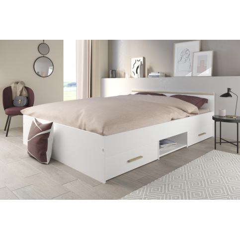 Bílá postel se dvěma šuplíky Earth 140x190 cm - Nábytek aldo - NE