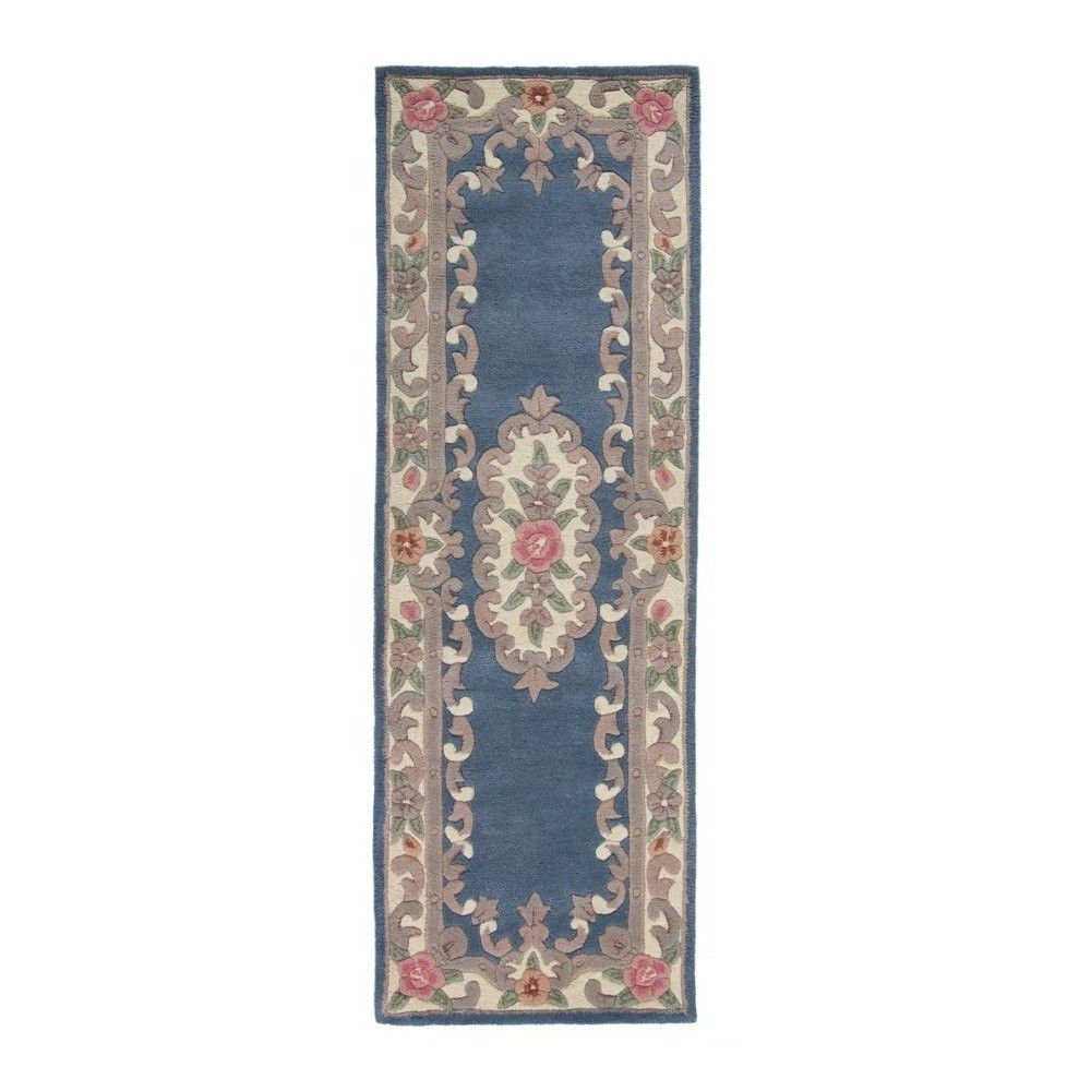 Modrý vlněný koberec Flair Rugs Aubusson, 67 x 210 cm - Bonami.cz