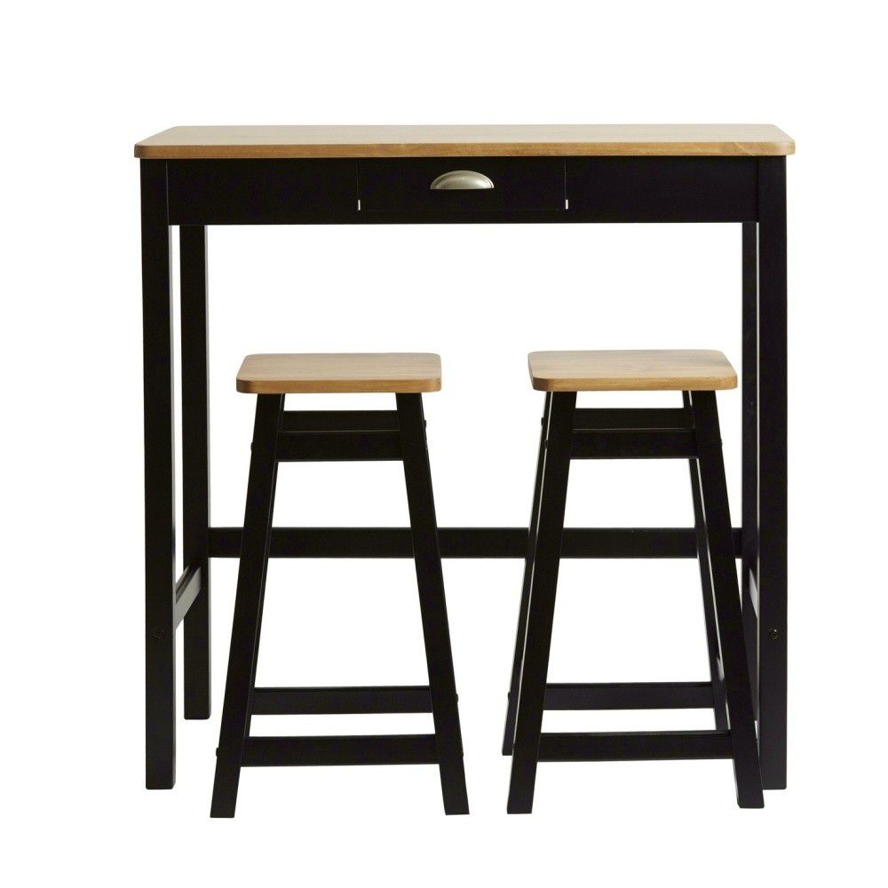 Černý barový stolek se 2 stoličkami z masivního borovicového dřeva Marckeric Caya - Bonami.cz