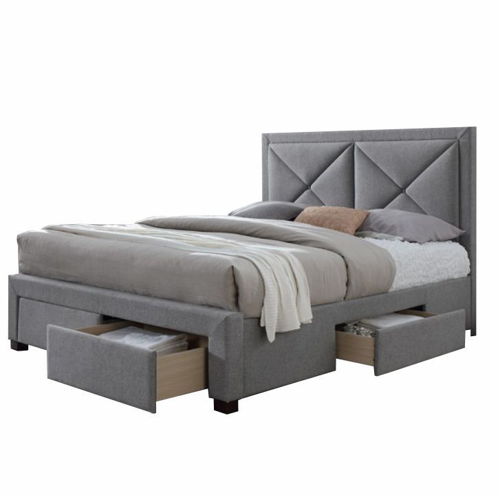 Luxusní postel s úložným prostorem, látka šedý melír, 180x200, XADRA - Nábytek Harmonia s.r.o.