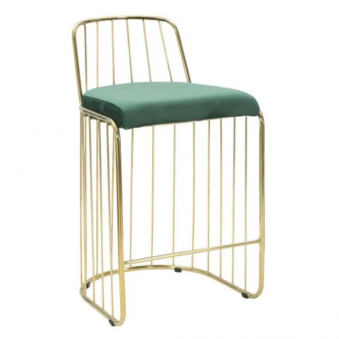 Smaragdově zelená barová židle s konstrukcí ve zlaté barvě Mauro Ferretti Cage - Bonami.cz