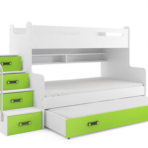 Patrová postel XAVER 4 + matrace + rošt ZDARMA, 120x200, bílý, zelená - Expedo s.r.o.