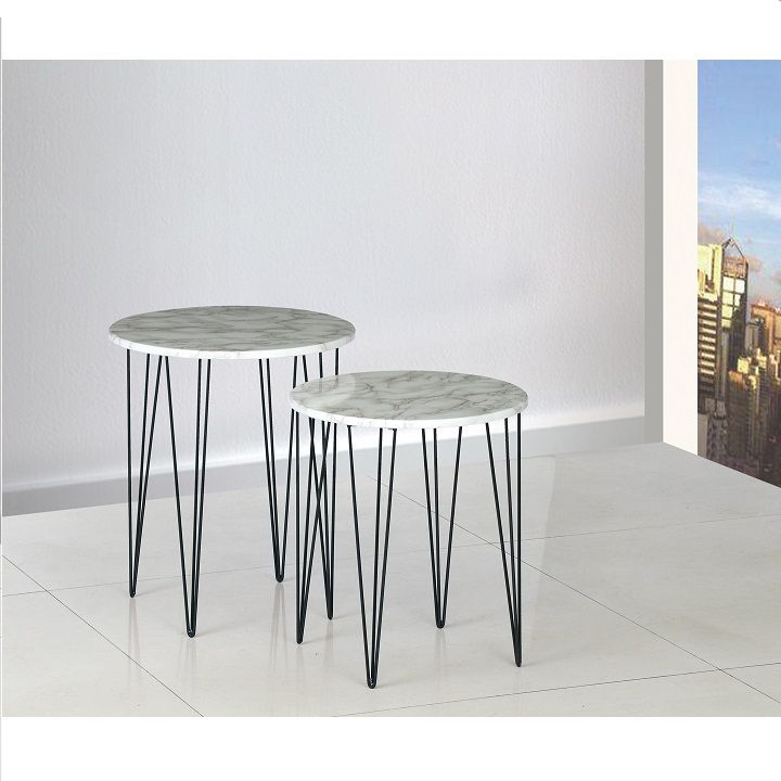 Set 2 konferenčních stolků, vzor bílý mramor / černý kov, PAROS 0000209345 Tempo Kondela - DEKORHOME.CZ