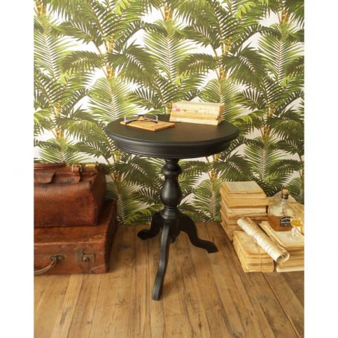 Černý příruční stolek z cedrového dřeva Orchidea Milano Black Living, ⌀ 50 cm - Bonami.cz