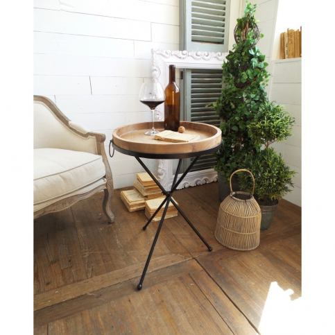 Příruční stolek s odnímatelnou dřevěnou deskou Orchidea Milano Country, ⌀ 47 cm - Bonami.cz