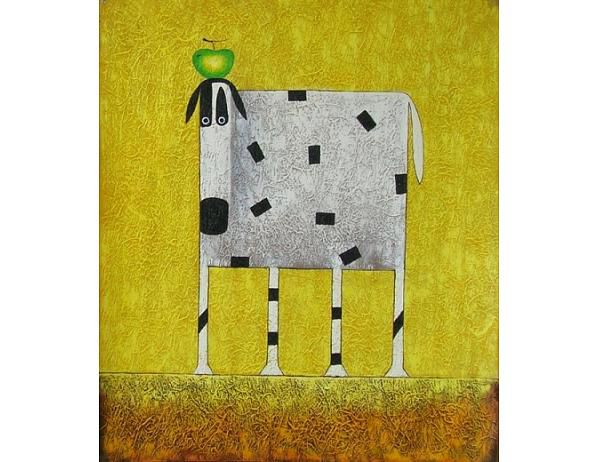 Obraz - Bílá kráva s jablkem - FORLIVING