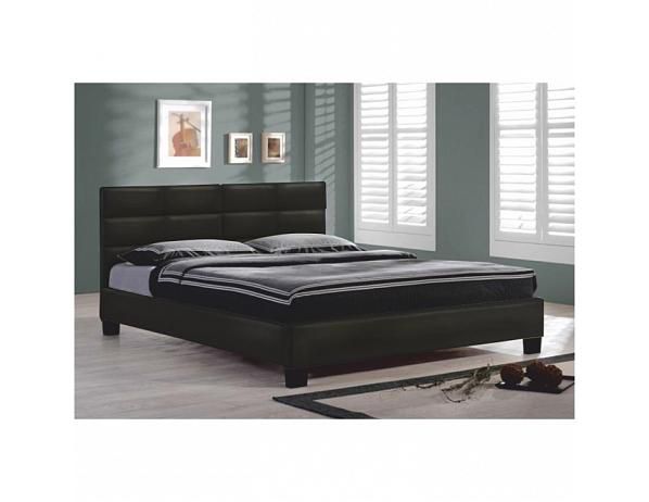 Manželská postel s roštem, 160x200, černá textilní kůže, MIKEL - FORLIVING