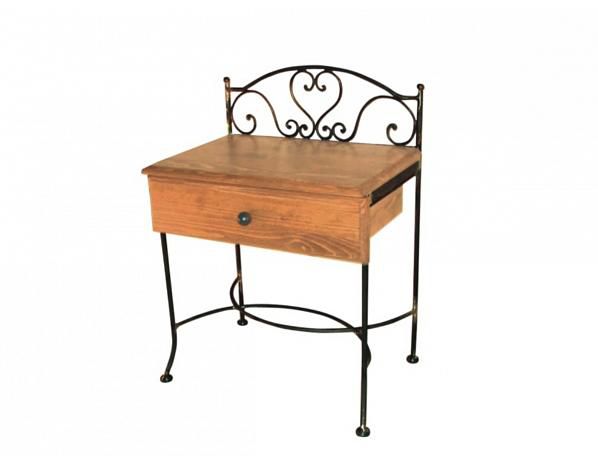 Kovaný noční stolek s masivní zásuvkou MALAGA 0409A - FORLIVING