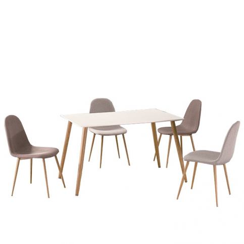 Tempo Kondela Jídelní stůl KUMAR - bílý matný / vzor dřevo - ATAN Nábytek