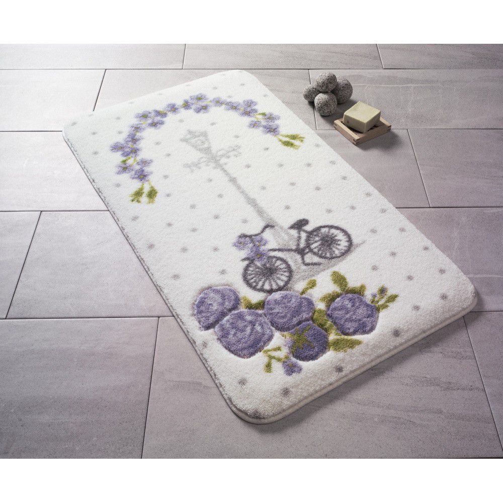 Vzorovaná fialová předložka do koupelny Confetti Bathmats Vintage Bike, 80 x 140 cm - Bonami.cz
