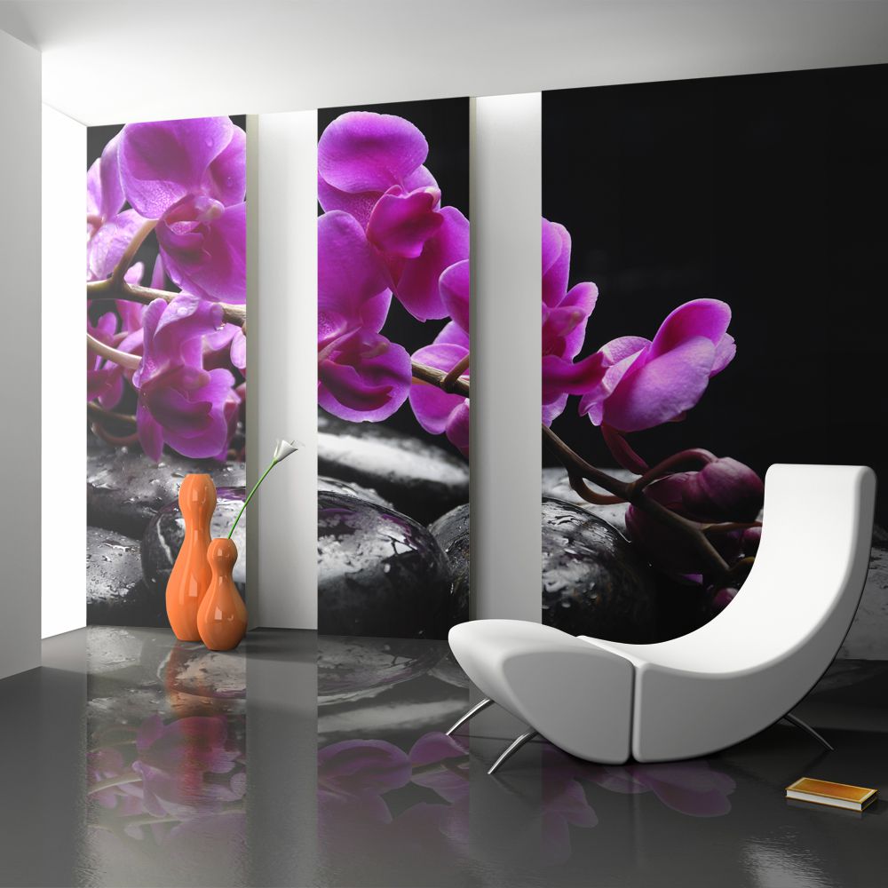 Fototapeta Bimago - Relaxing moment: orchid flower and stones + lepidlo zdarma 250x193 cm - GLIX DECO s.r.o.