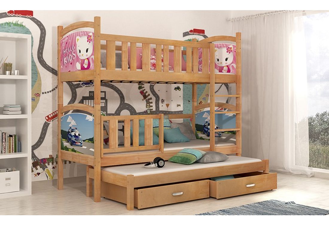 Dětská patrová postel DOBBY 3 s potiskem + matrace + rošt ZDARMA - Expedo s.r.o.