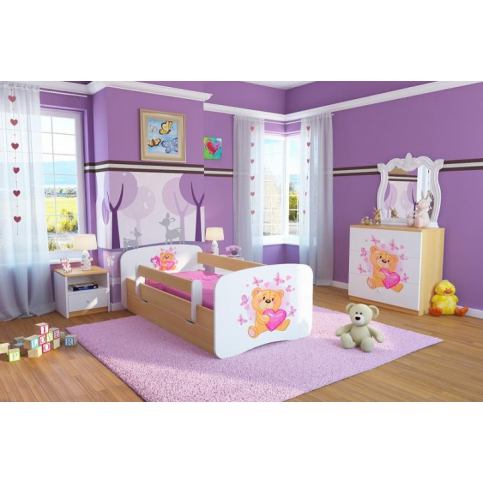 Forclaire Dětská postel se zábranou Ourbaby - Medvídek - buk postel 160 x 80 cm s úložným - ATAN Nábytek