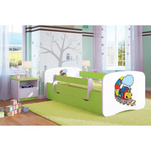 Forclaire Dětská postel se zábranou Ourbaby - Veselý vláček postel 140 x 70 cm - ATAN Nábytek