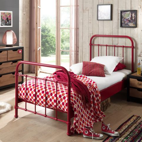 Kovová dětská postel New York 90 cm červená - Nábytek aldo - NE