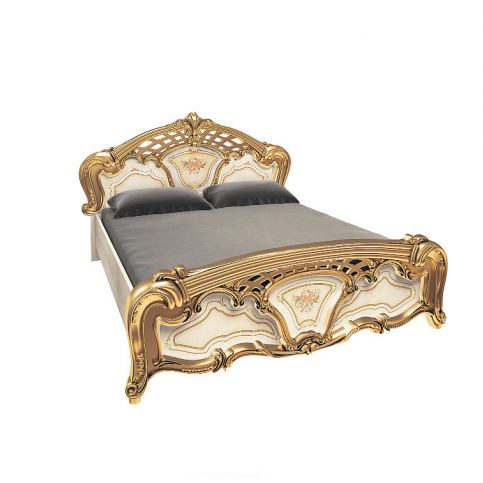 Manželská postel SAMSON, radica béžová/zlatá - Expedo s.r.o.