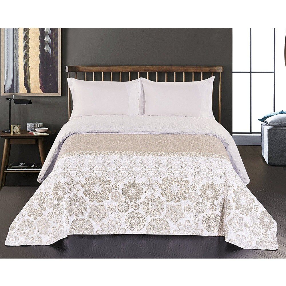 Oboustranný přehoz na postel DecoKing Alhambra béžový/bílý, velikost 260x280 - Bonami.cz