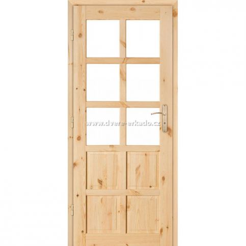 ERKADO Dřevěné masivni dveře z borovice BACA 10/6 LAK 70 P WC sklo KŮRA - ERKADO CZ s.r.o.
