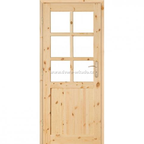 ERKADO Dřevěné masivni dveře z borovice JUHAS ECO 7/6  LAK 60 L BB sklo KŮRA - ERKADO CZ s.r.o.